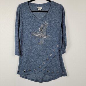 Distinct AMERICAN EAGLE Sequin Tunic Top Women's Blue Size M V-Neck PATRIOT